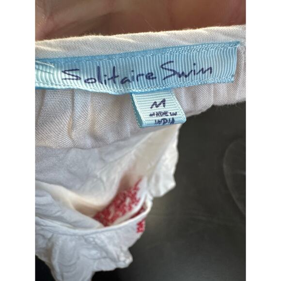 Solitaire Swim White Red Embroidered Tunic Cover-Up Beach Resort Cruise Top - Picture 2 of 3